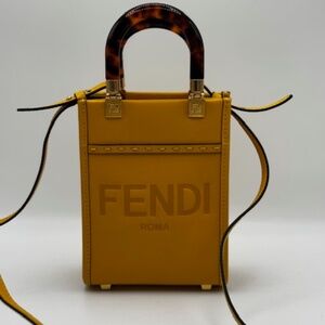 Fendi Plexiglass Logo Embossed Mini Fendi Sunshine Shopper Tote Mimosa